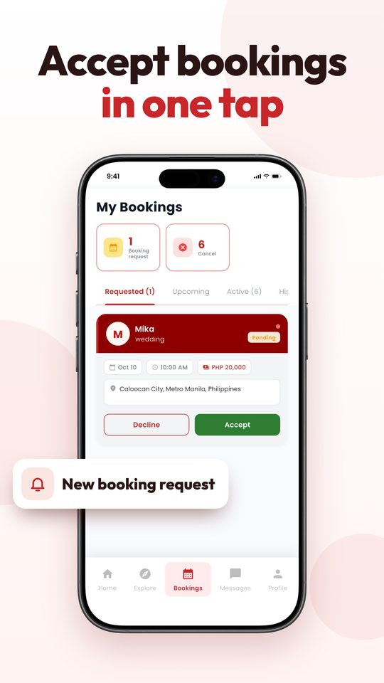 Bookings screen