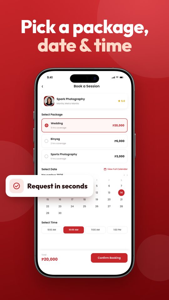 Booking screen